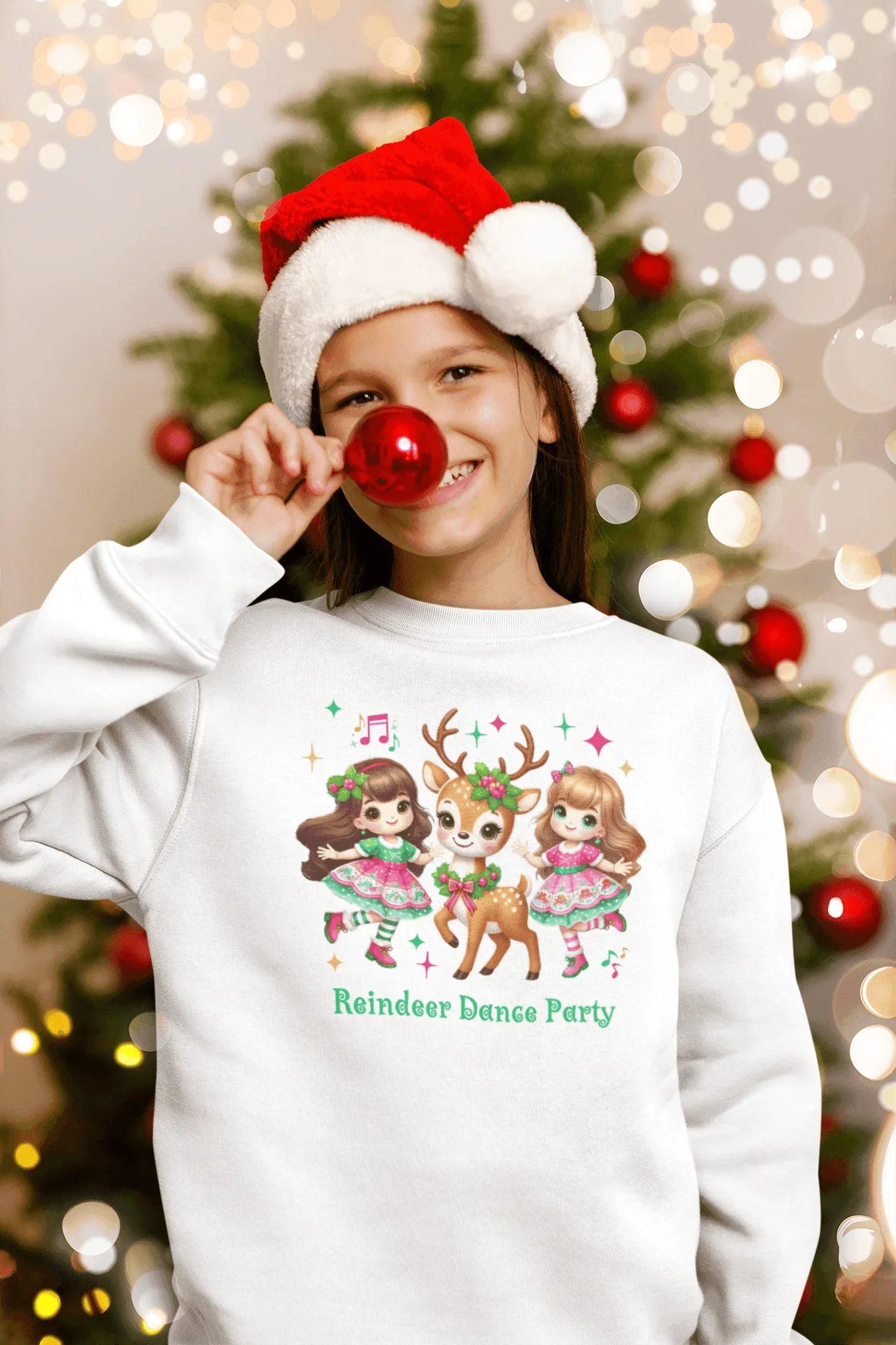 🦌 Reindeer Dance Party 👧 Youth Crewneck Sweatshirt 🎄 - Whippie's
