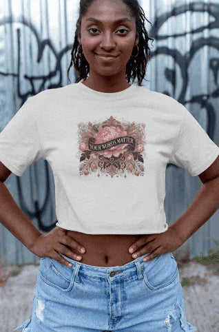 🌼 Your Words Matter 💬 Women's Crop Tee 🌸 - Whippie's