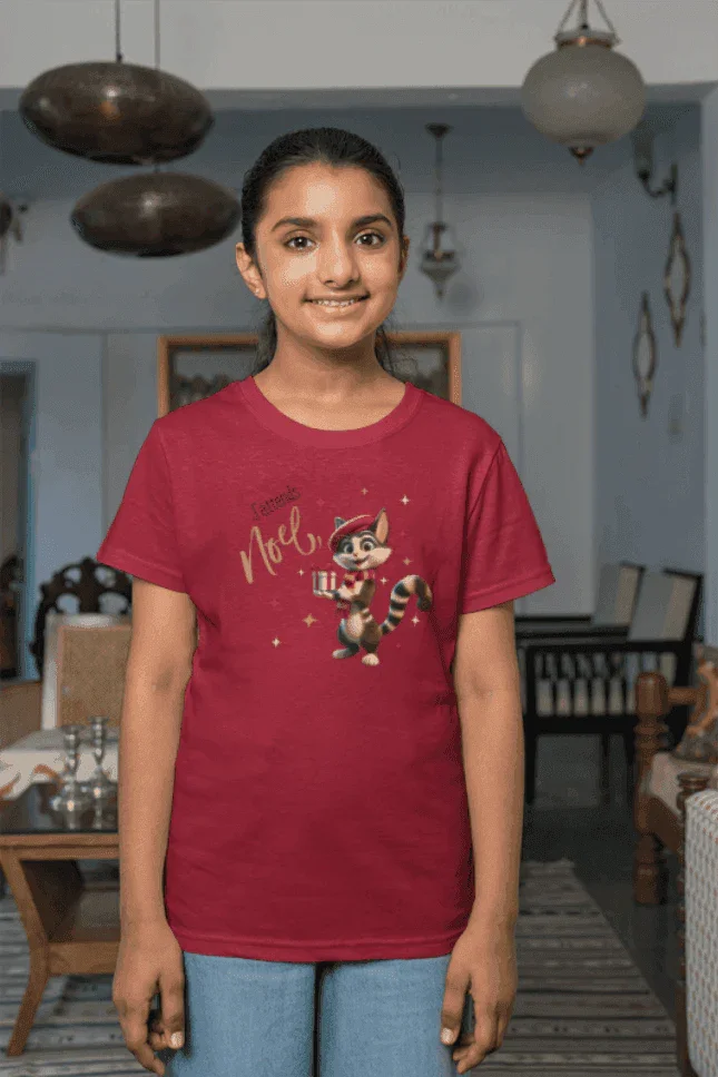 J'attends Noël 🐈‍⬛ Youth Midweight Tee 🎄 A purr-fectly Parisian Christmas for your little one! - Whippie's