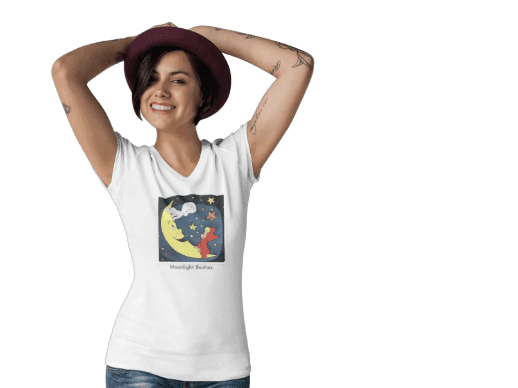Moonlight Besties - Unisex Jersey Short Sleeve V-Neck Tee - Whippie's