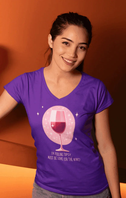 💖 I'm Feeling Tipsy... Must Be Love (or the Wine) 🍷 Ladies' V-Neck Tee ✨ Celebrate love and wine! - Whippie's