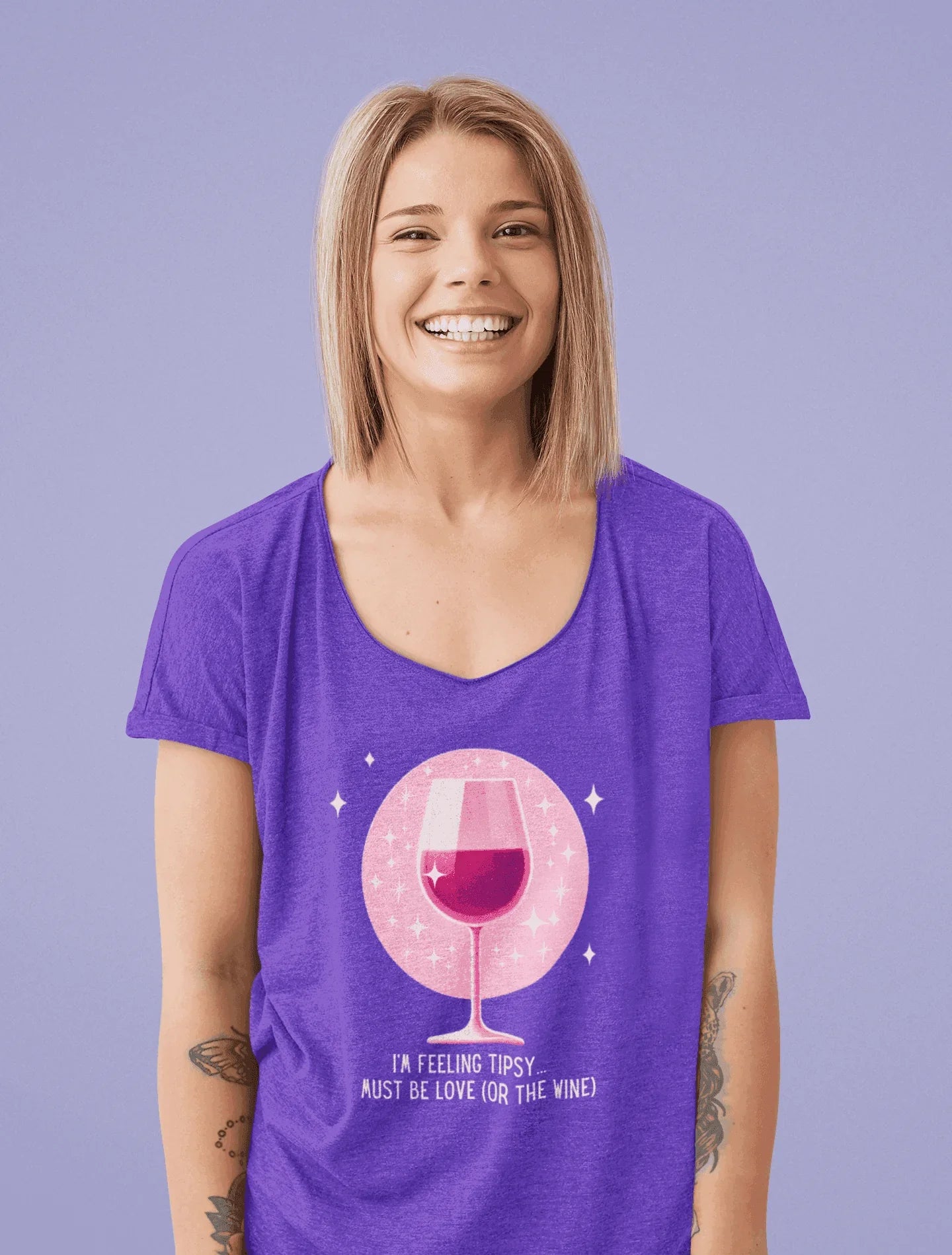 💖 I'm Feeling Tipsy... Must Be Love (or the Wine) 🍷 Ladies' V-Neck Tee ✨ Celebrate love and wine! - Whippie's
