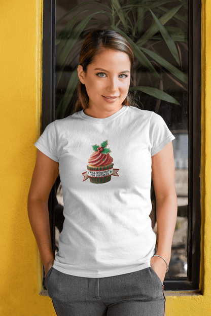 Will Workout for Cupcakes - Christmas Edition - Fuel Your Fitness! 🧁💪🎄 - Women's Softstyle Tee - Whippie's