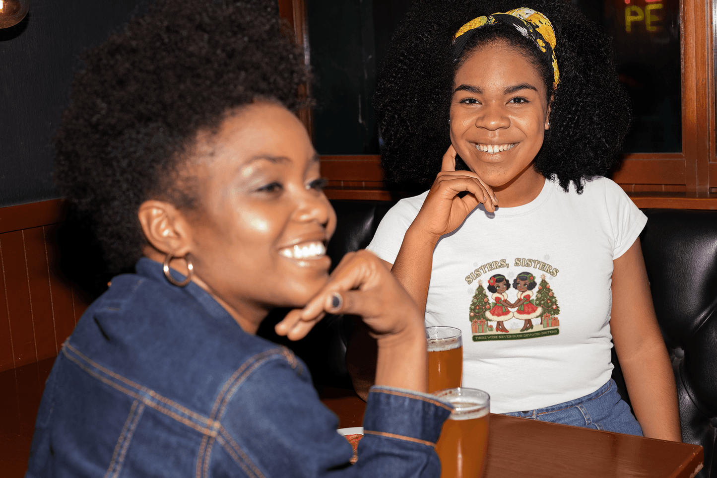 Sisters, Sisters (Black Sisters) - There Were Never Such Devoted Sisters! 👭🏿🎄 - Women's Softstyle Tee - Whippie's