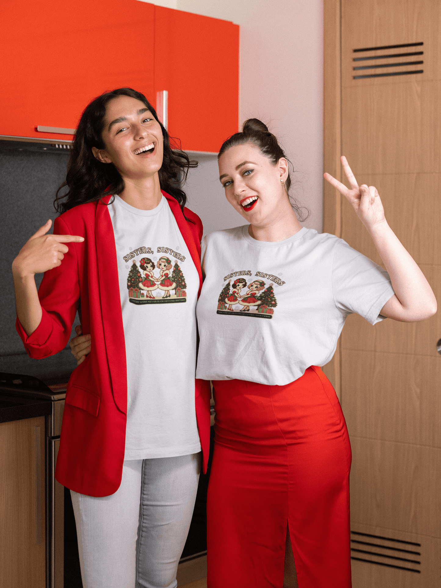 Sisters, Sisters (Blonde & Brunette Sisters) There Were Never Such Devoted Sisters! 👭🏻‍🤝‍👭🏼🎄 - Women's Softstyle Tee - Whippie's