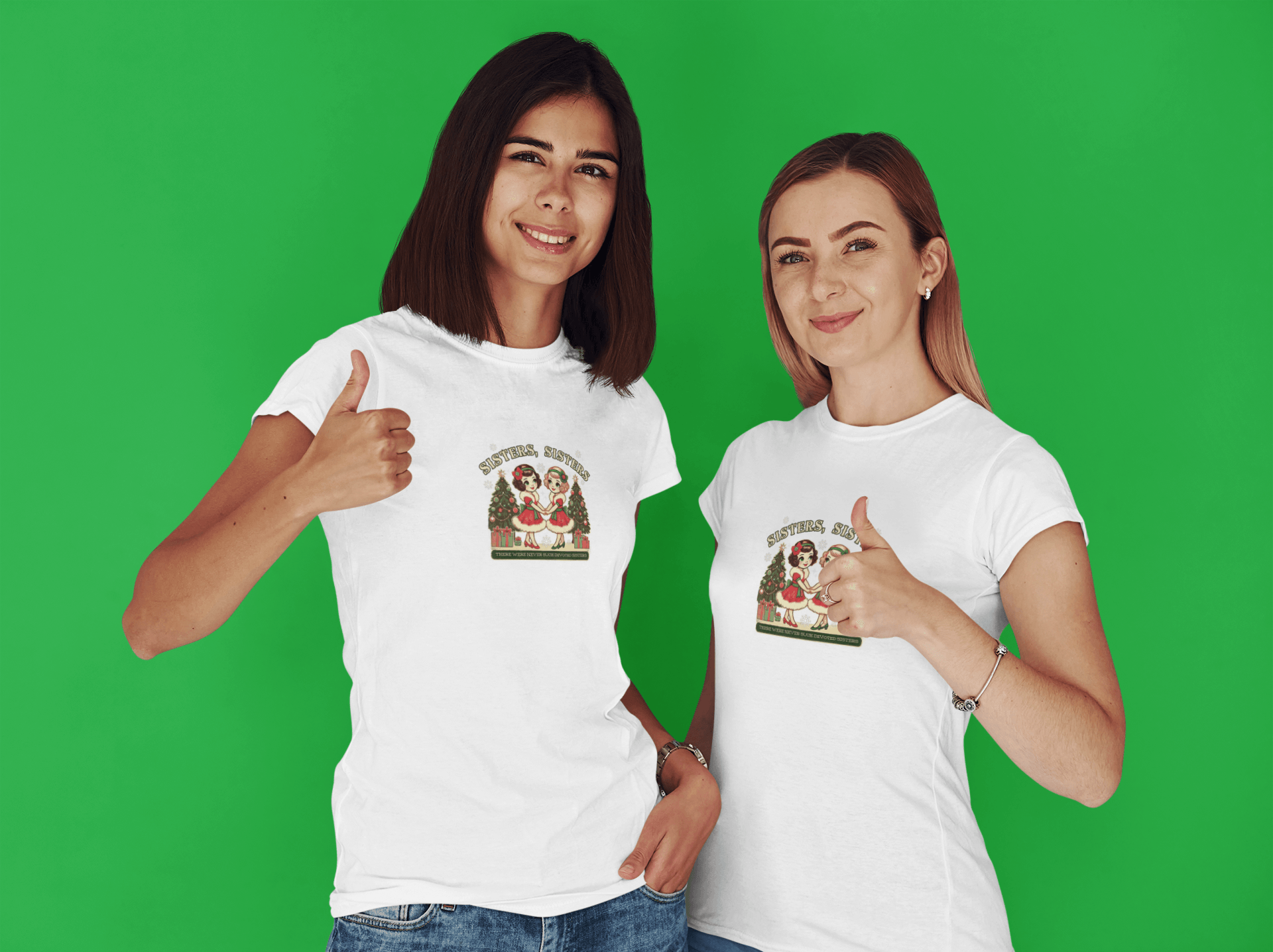 Sisters, Sisters (Blonde & Brunette Sisters) There Were Never Such Devoted Sisters! 👭🏻‍🤝‍👭🏼🎄 - Women's Softstyle Tee - Whippie's