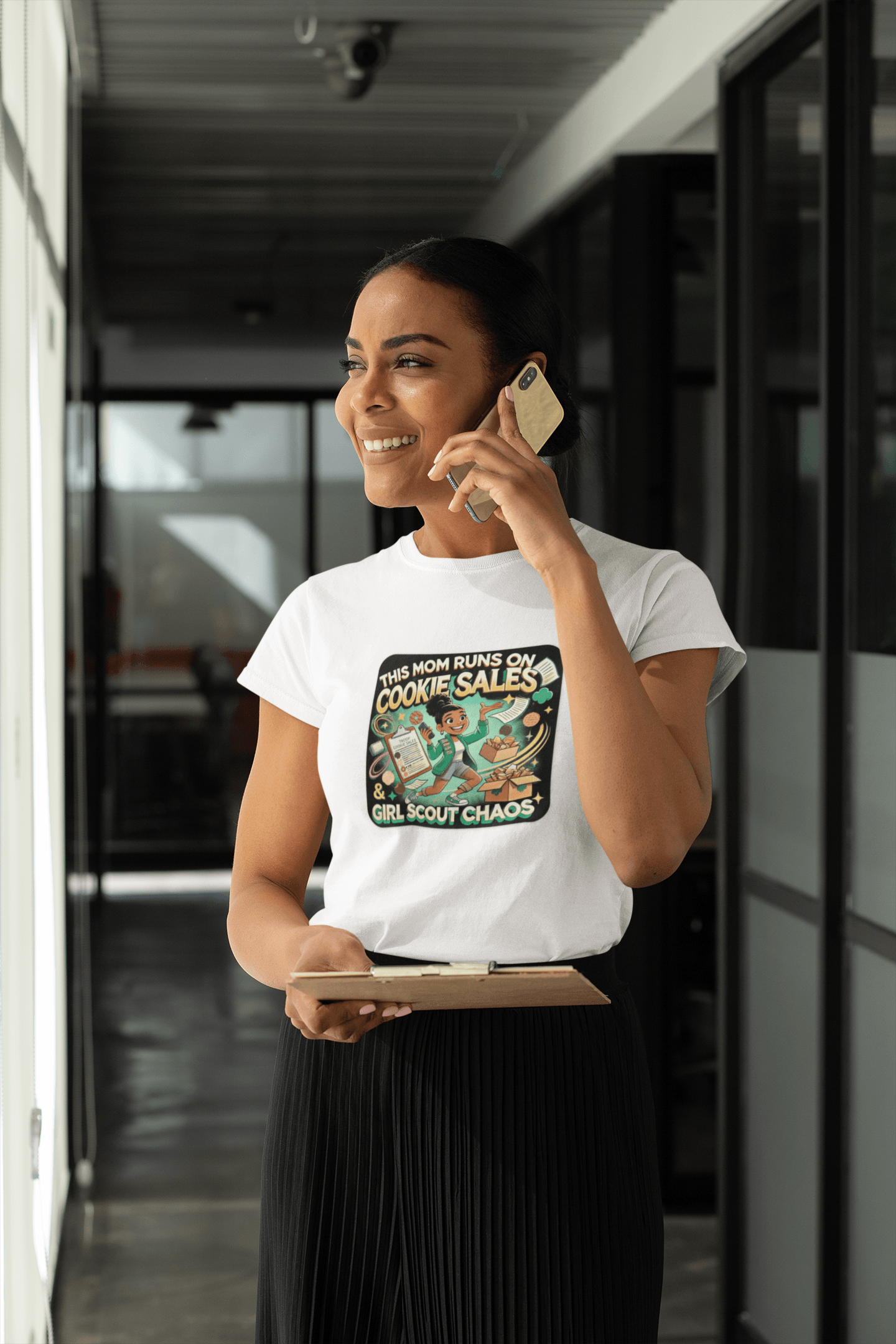 This Mom Runs on Cookies and Girl Scout Chaos - Women's Tee - Embrace the Girl Scout Hustle! (Leader Edition) - Whippie's