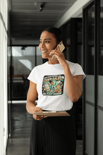 This Mom Runs on Cookies and Girl Scout Chaos - Women's Tee - Embrace the Girl Scout Hustle! (Leader Edition) - Whippie's