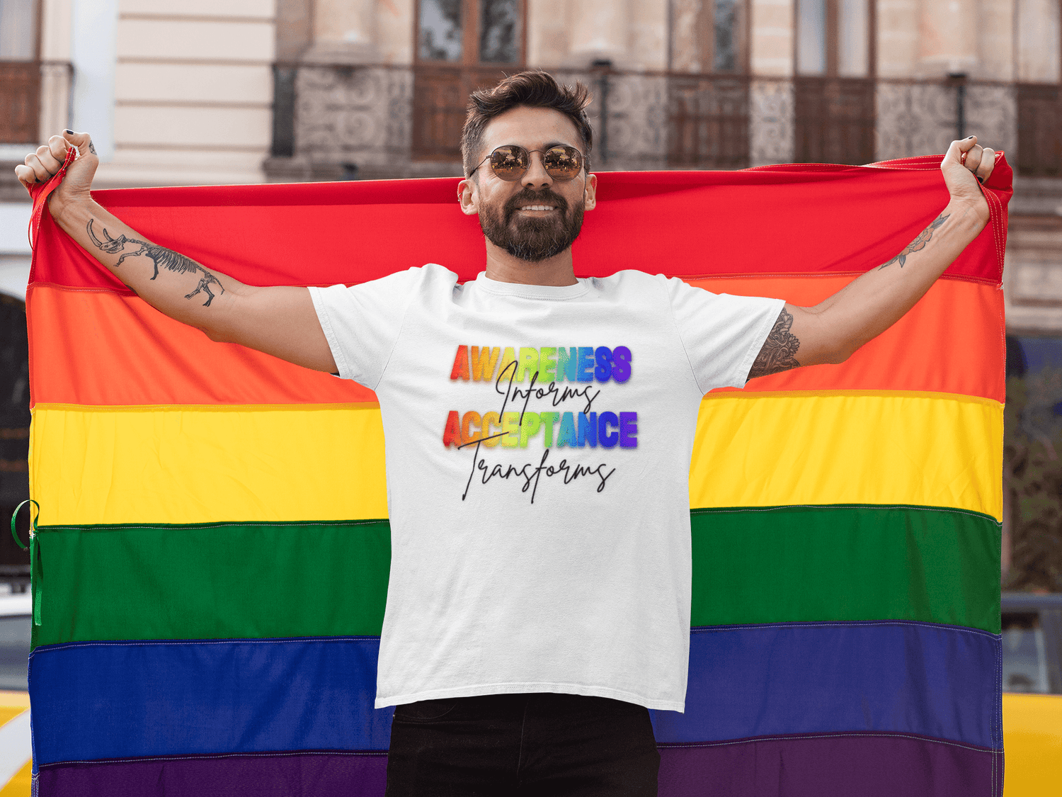 Awareness Informs, Acceptance Transforms - Pride Unisex Tee - Whippie's