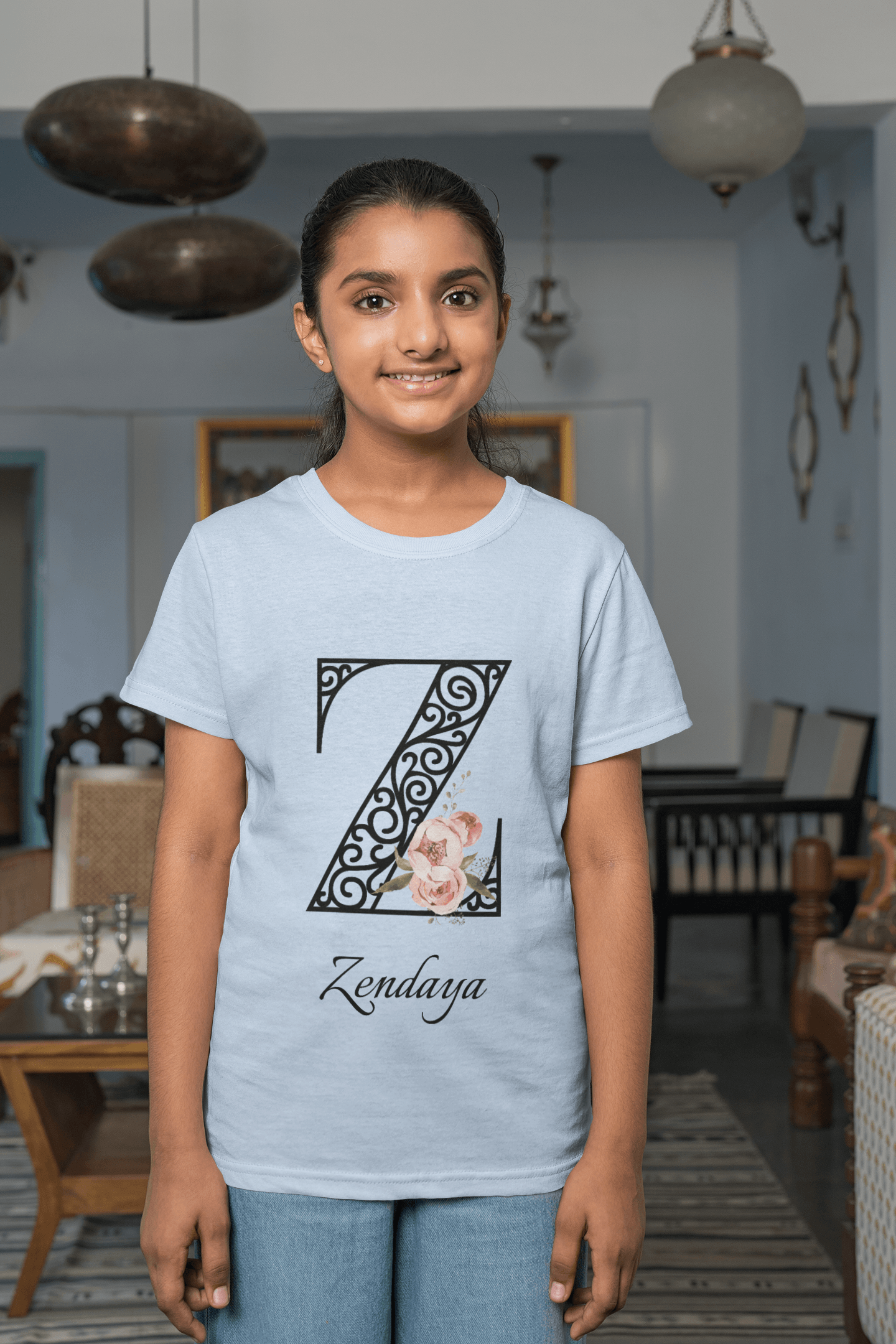 Floral Letters: Letter Z - Peony Youth Tee - Personalizable - Whippie's