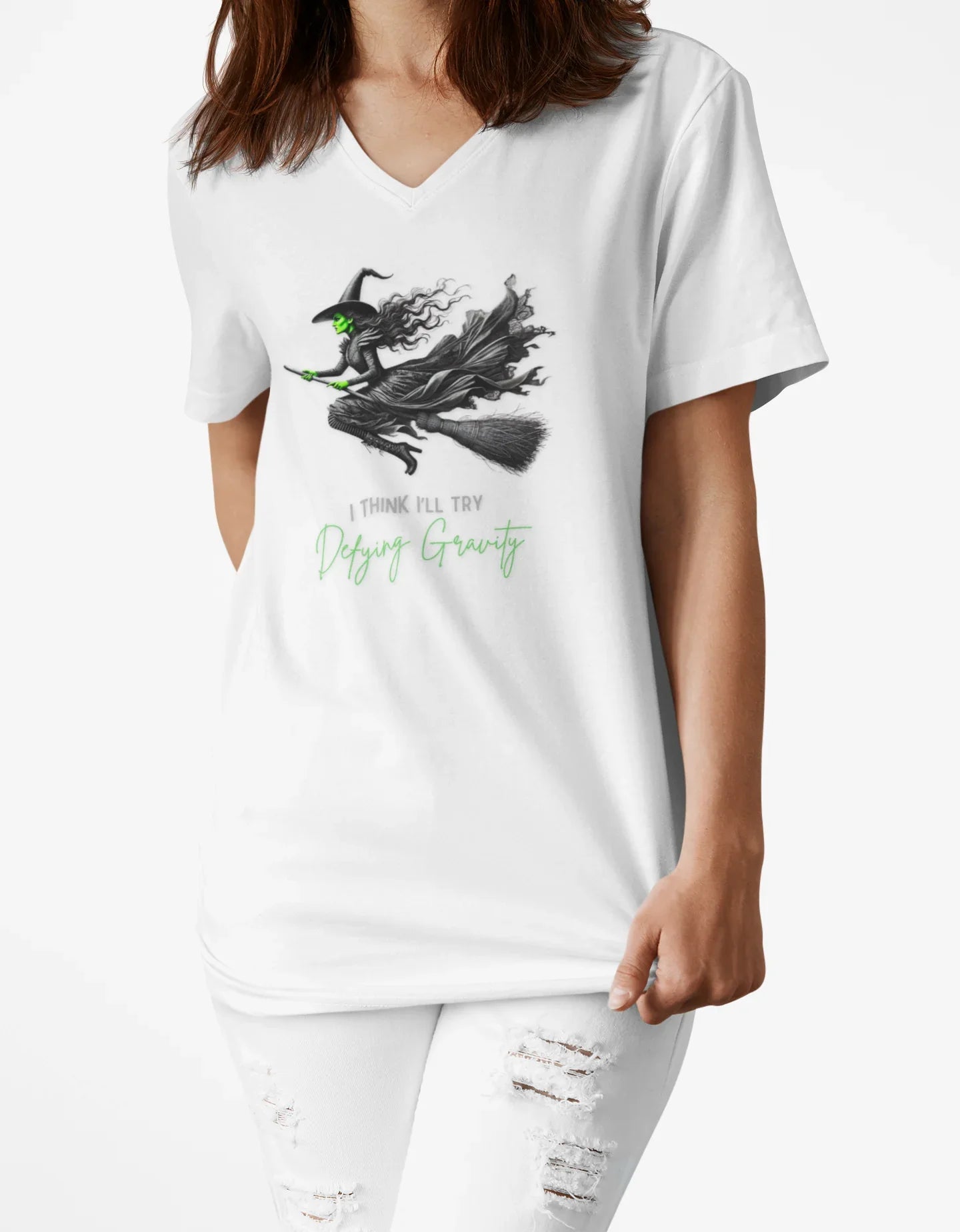 Wicked - I Think I'll Try Defying Gravity - V-neck T-shirt - Whippie's