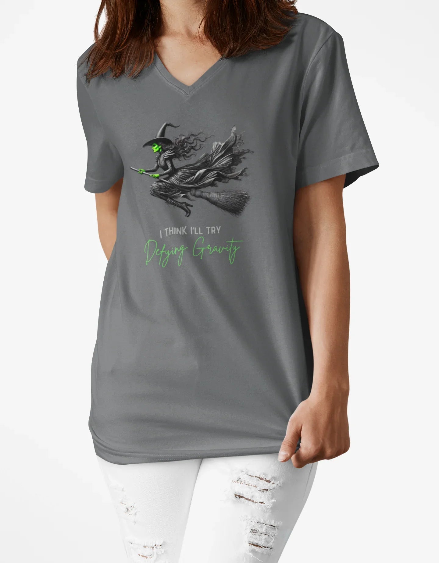 Wicked - I Think I'll Try Defying Gravity - V-neck T-shirt - Whippie's