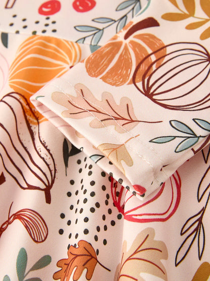 Girls Fall Dress | Pumpkin & Leaf Print: Long sleeve pumpkin and leaf print