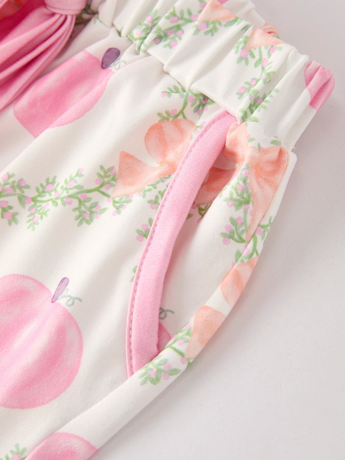 Mommy and Me Pajamas | Pumpkin Floral Shorts: Pink cuff tie and floral pumpkin print