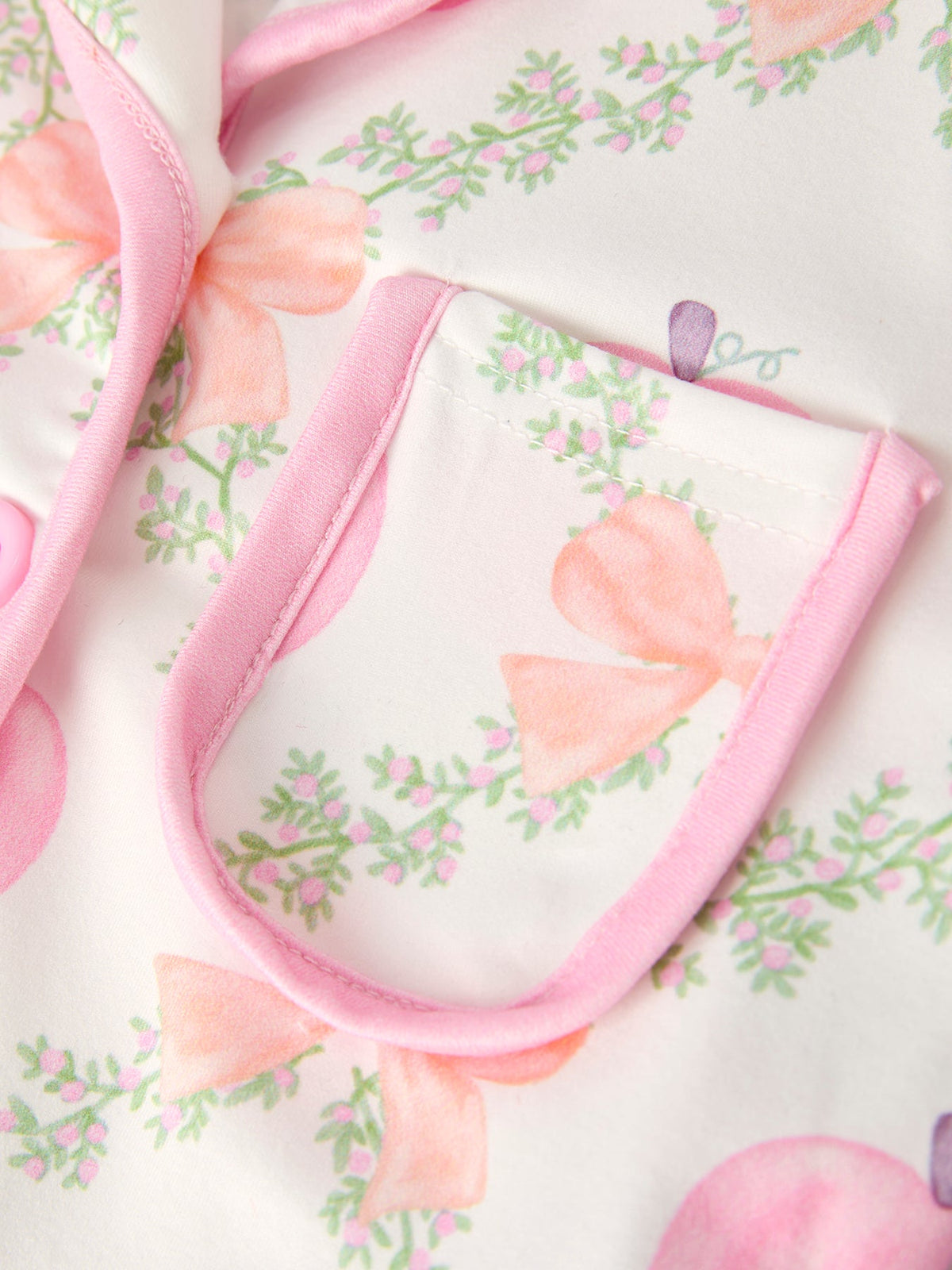 Mommy and Me Pajamas | Pumpkin Floral Shorts: Chest pocket with pink piping