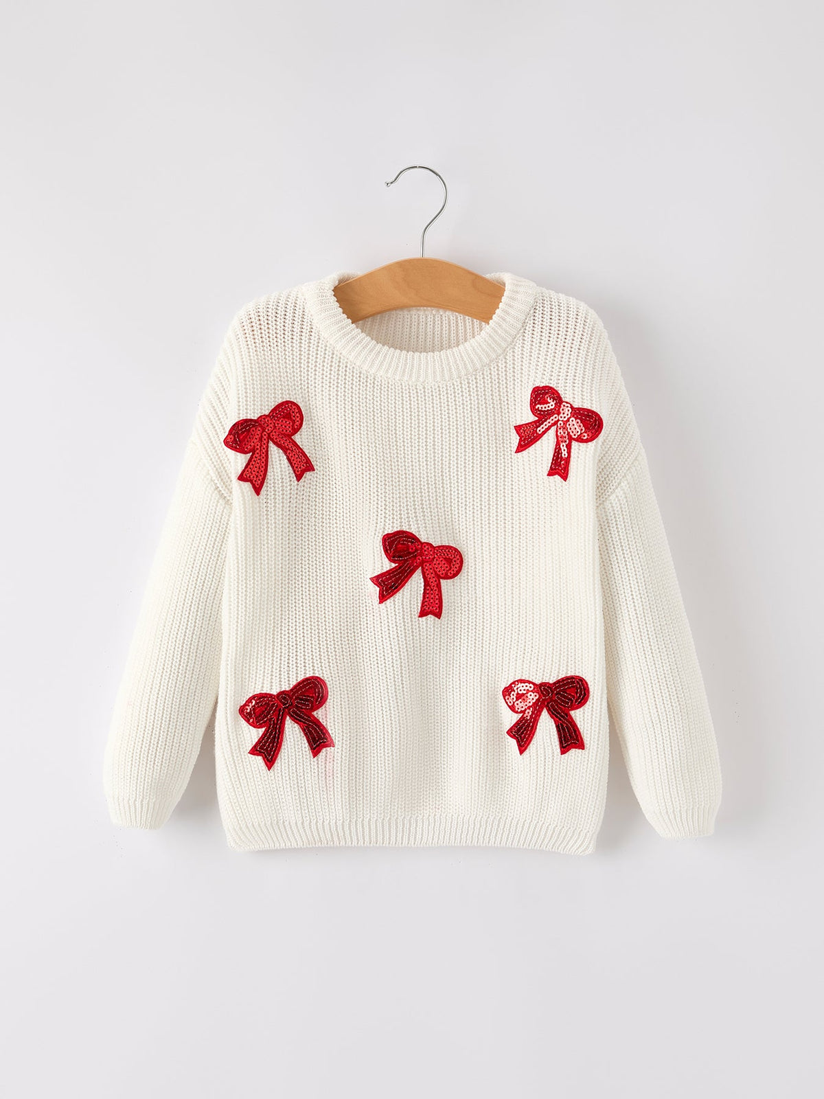 Mommy and Me Sweaters | Red Sequin Bows: Child sweater front