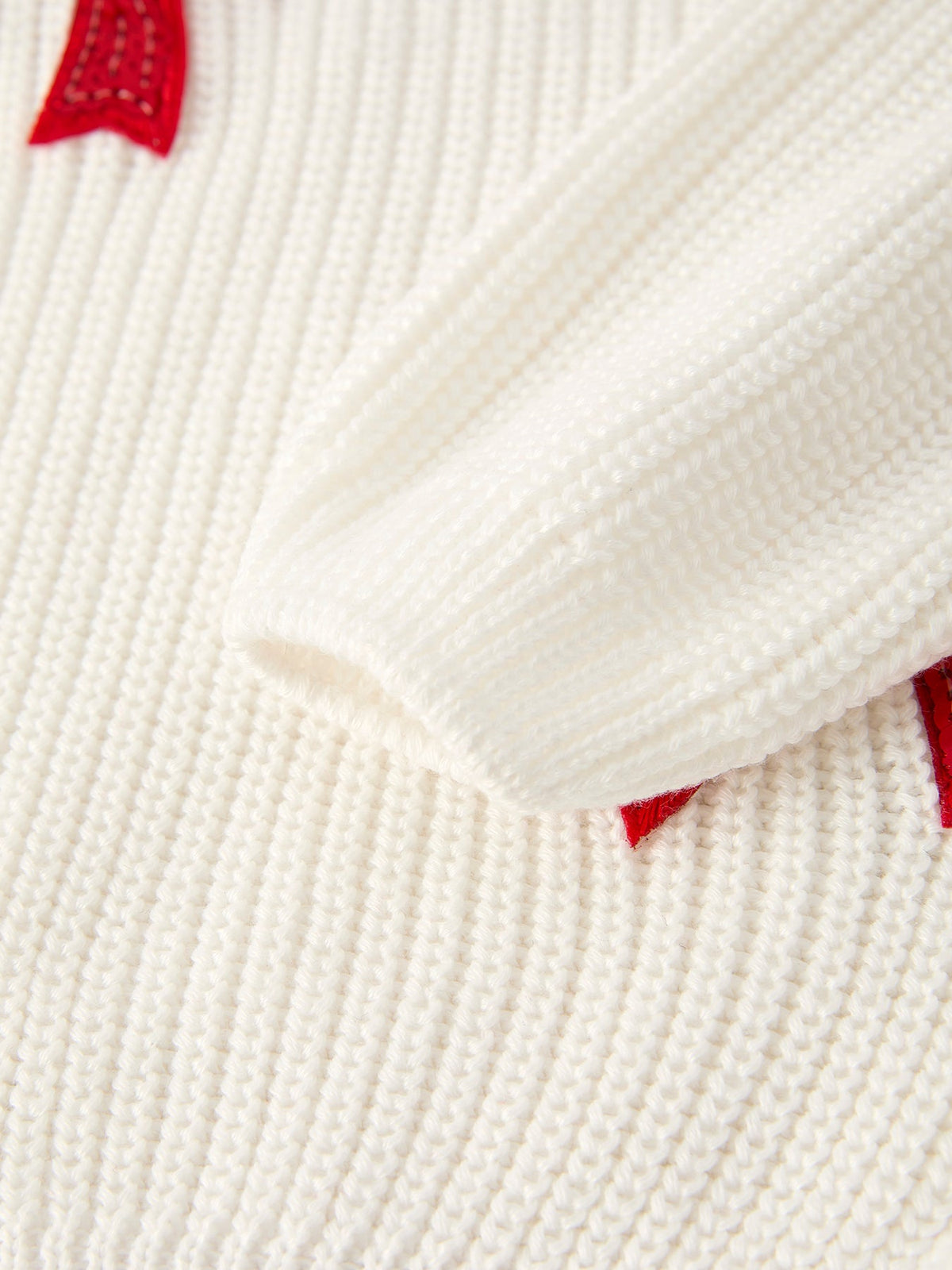 Mommy and Me Sweaters | Red Sequin Bows: Ribbed cuff and knit detail