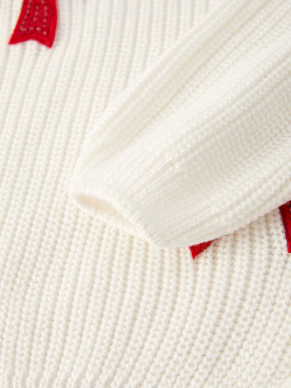 Mommy and Me Sweaters | Red Sequin Bows: Ribbed cuff and knit detail