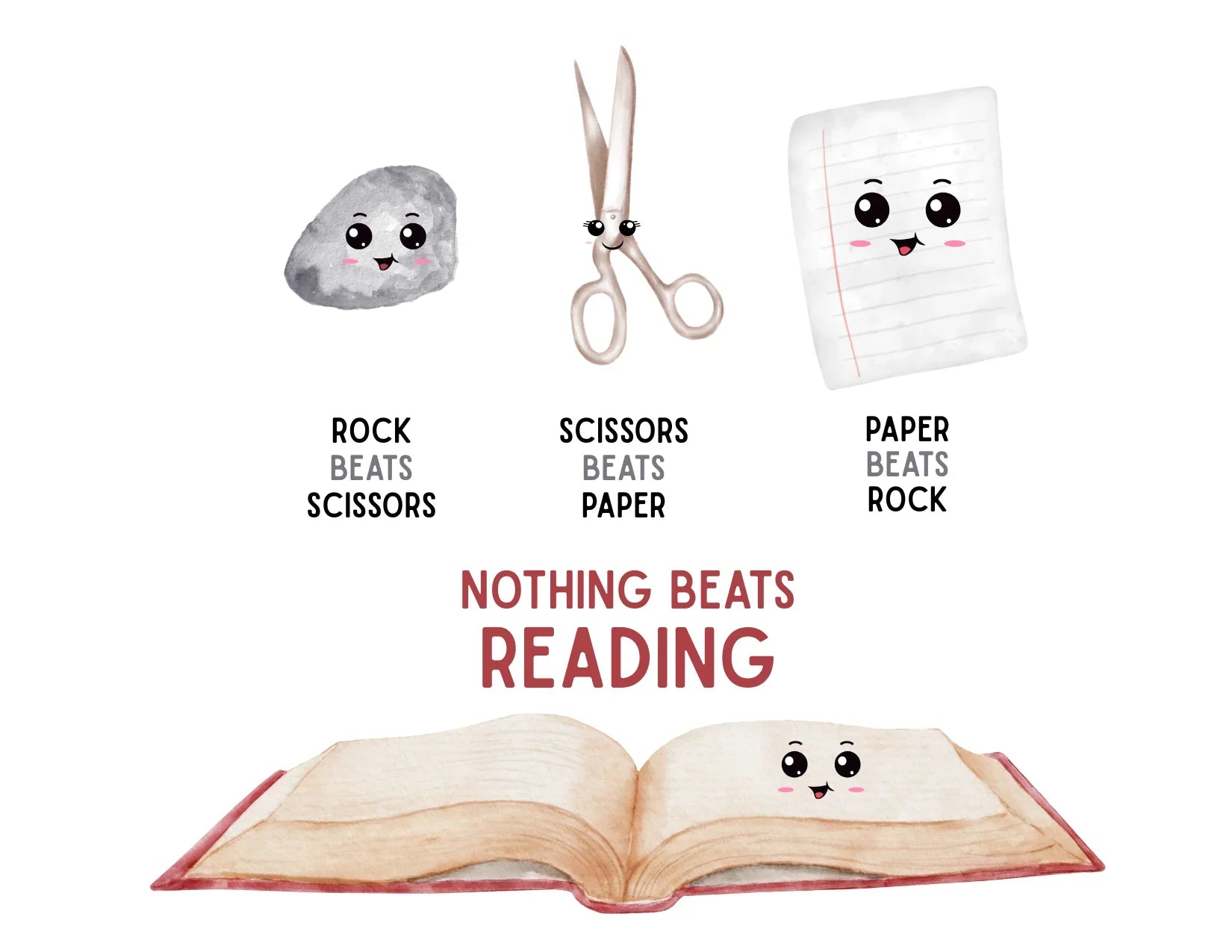 Nothing Beats Reading: Rock, Paper, Book Unisex Tee - Whippie's