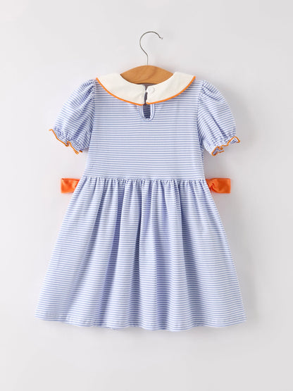 Girls Fall Dress | Stripe Pumpkin Applique Bow: Back on hanger
