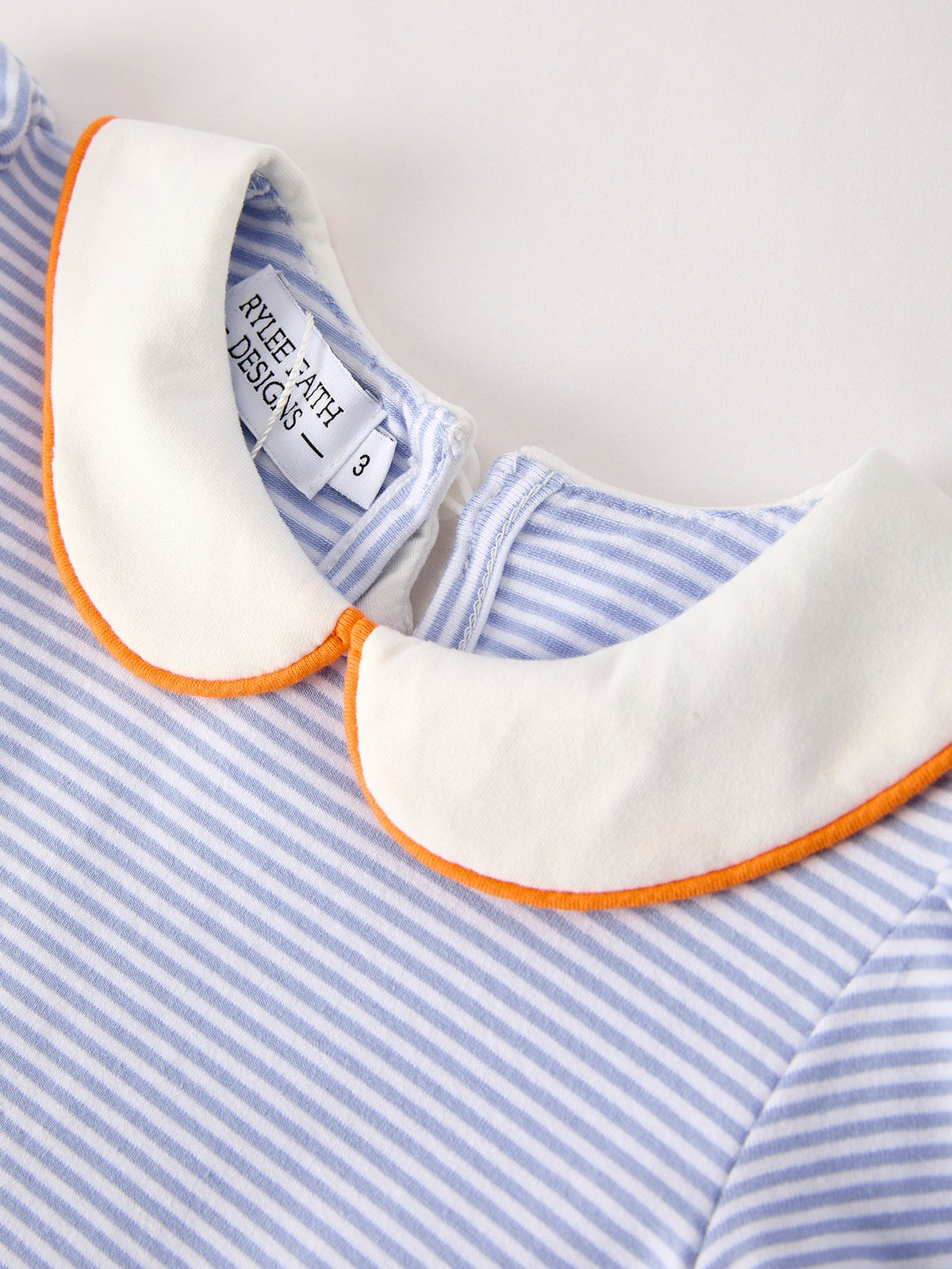 Girls Fall Dress | Stripe Pumpkin Applique Bow: White collar with orange edging
