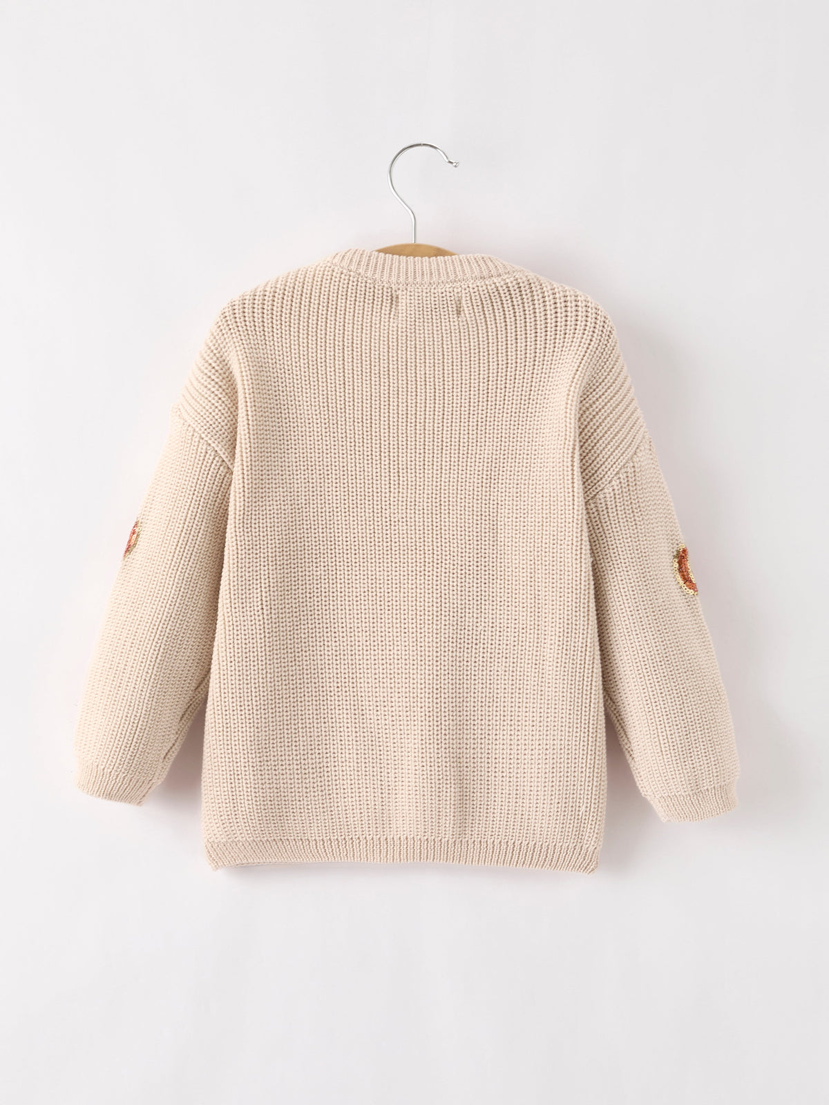 Girls Fall Sweater | Beige Sequin Pumpkins: Back on hanger