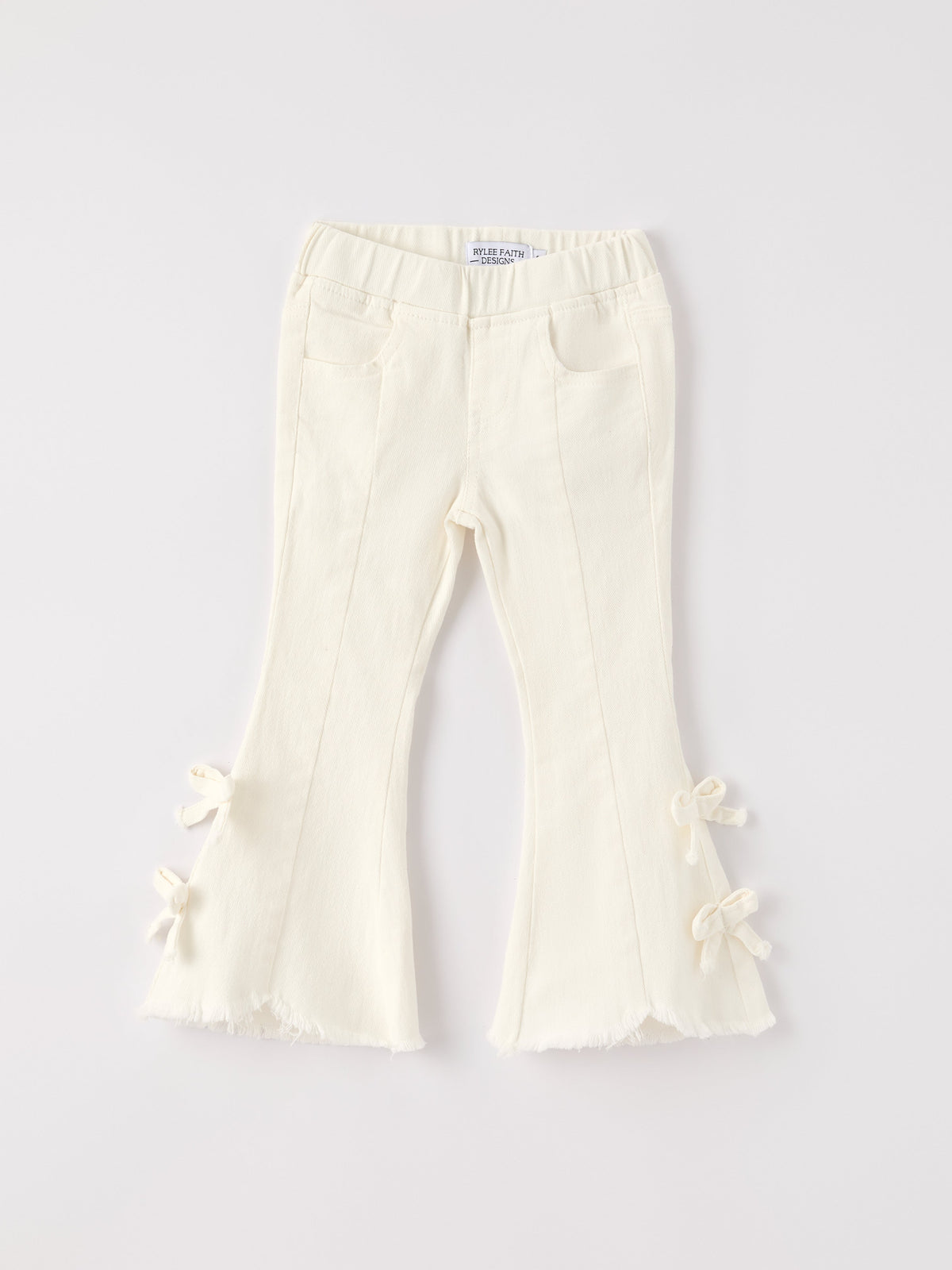 Charming White Denim Pantsss with Cute Bows