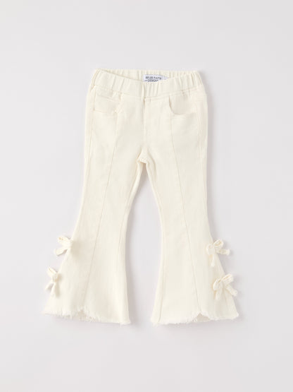 Charming White Denim Pantsss with Cute Bows