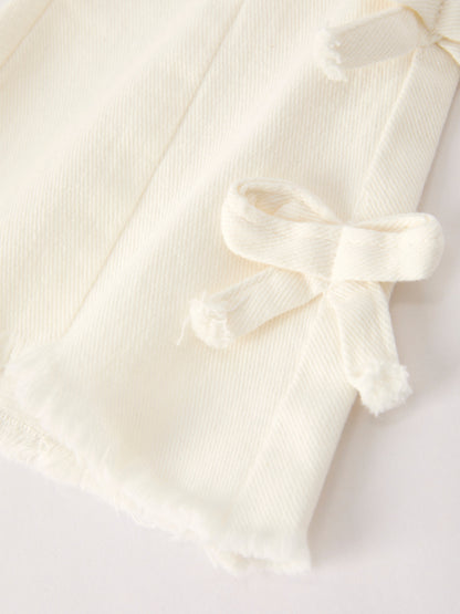 Charming White Denim Pantsss with Cute Bows
