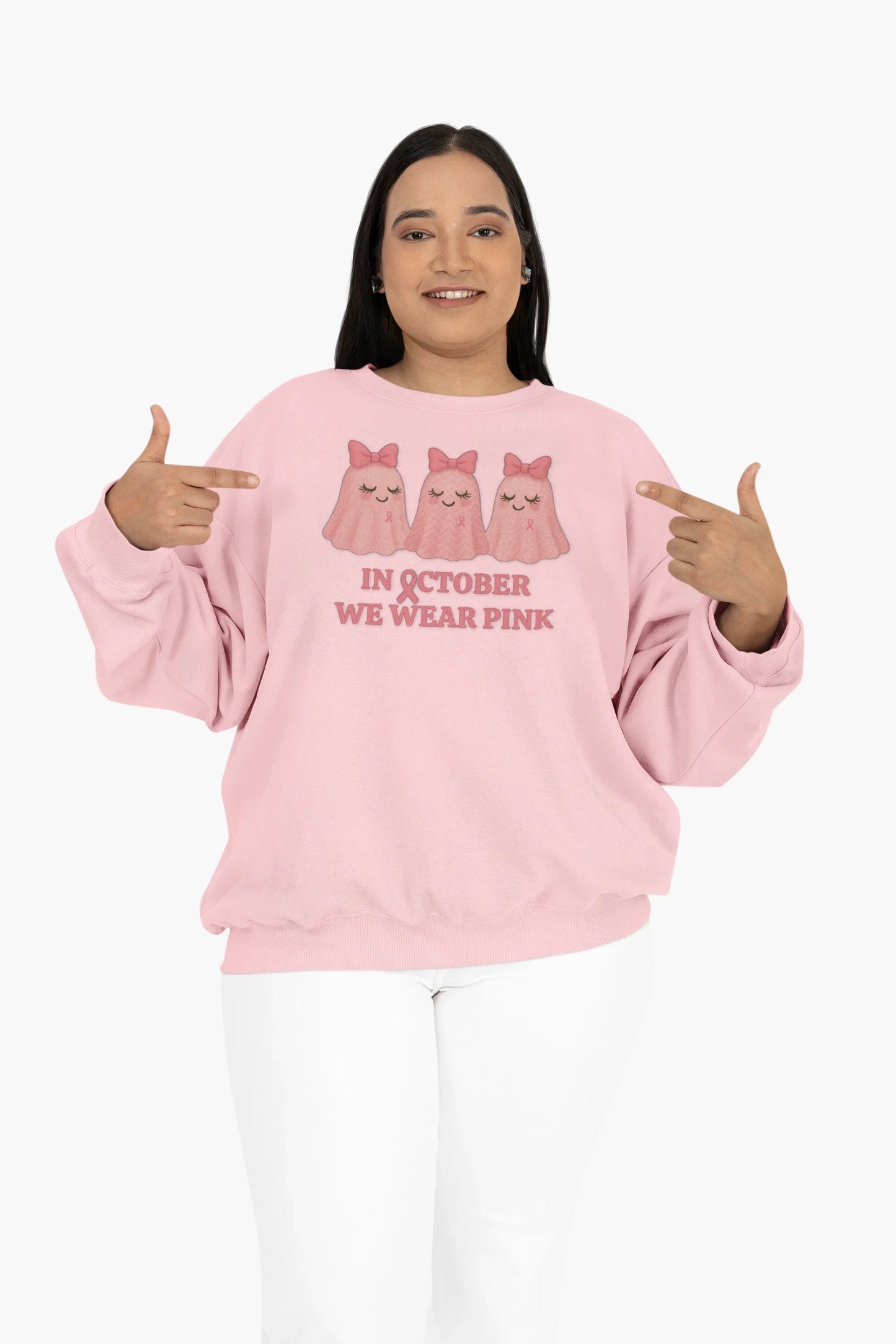 In October We Wear Pink: Cute Ghost Unisex Crewneck Sweatshirt - Whippie's