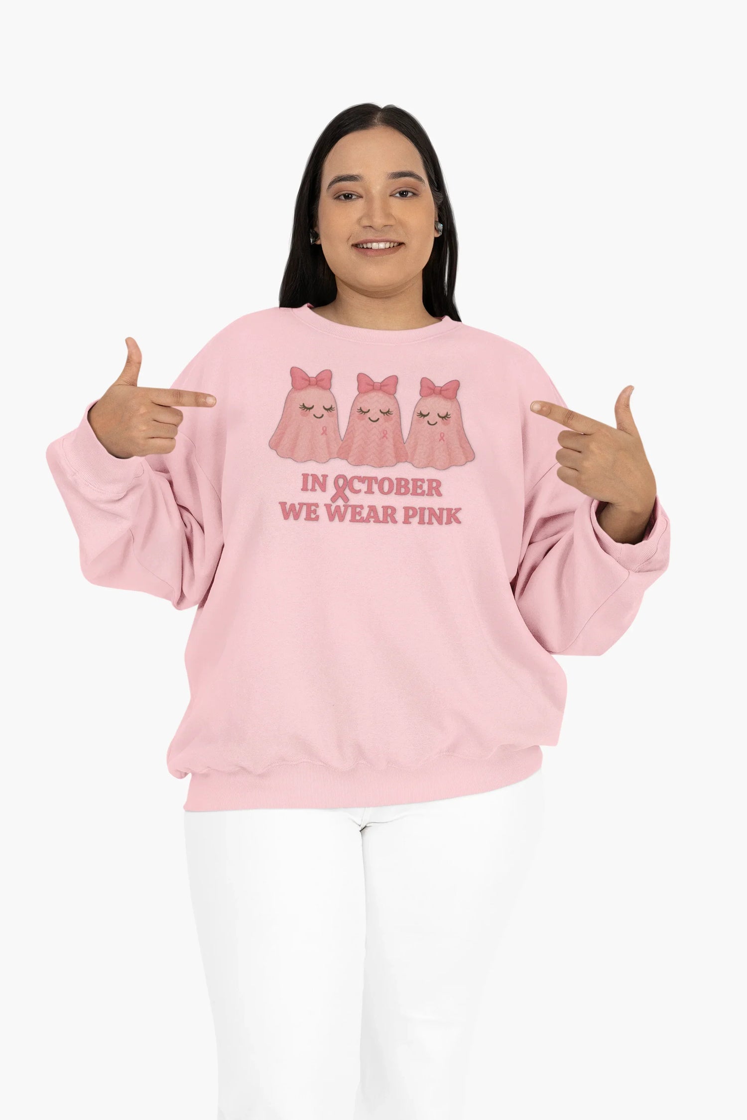 In October We Wear Pink: Cute Ghost Unisex Crewneck Sweatshirt - Whippie's