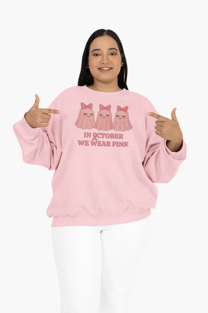 In October We Wear Pink: Cute Ghost Unisex Crewneck Sweatshirt - Whippie's