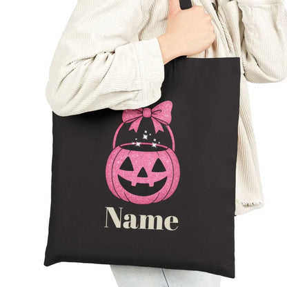 Pink Bow Halloween Friends Cotton Canvas Tote Bag - Personalizable