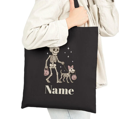 Pink Bow Halloween Friends Cotton Canvas Tote Bag - Personalizable