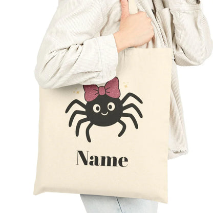 Pink Bow Halloween Friends Cotton Canvas Tote Bag - Personalizable
