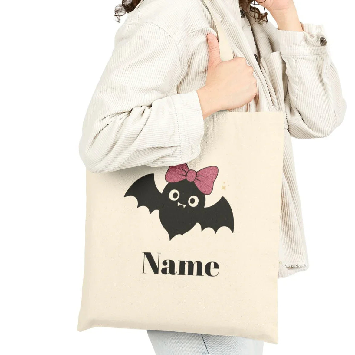 Pink Bow Halloween Friends Cotton Canvas Tote Bag - Personalizable