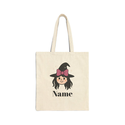 Pink Bow Halloween Friends Cotton Canvas Tote Bag - Personalizable