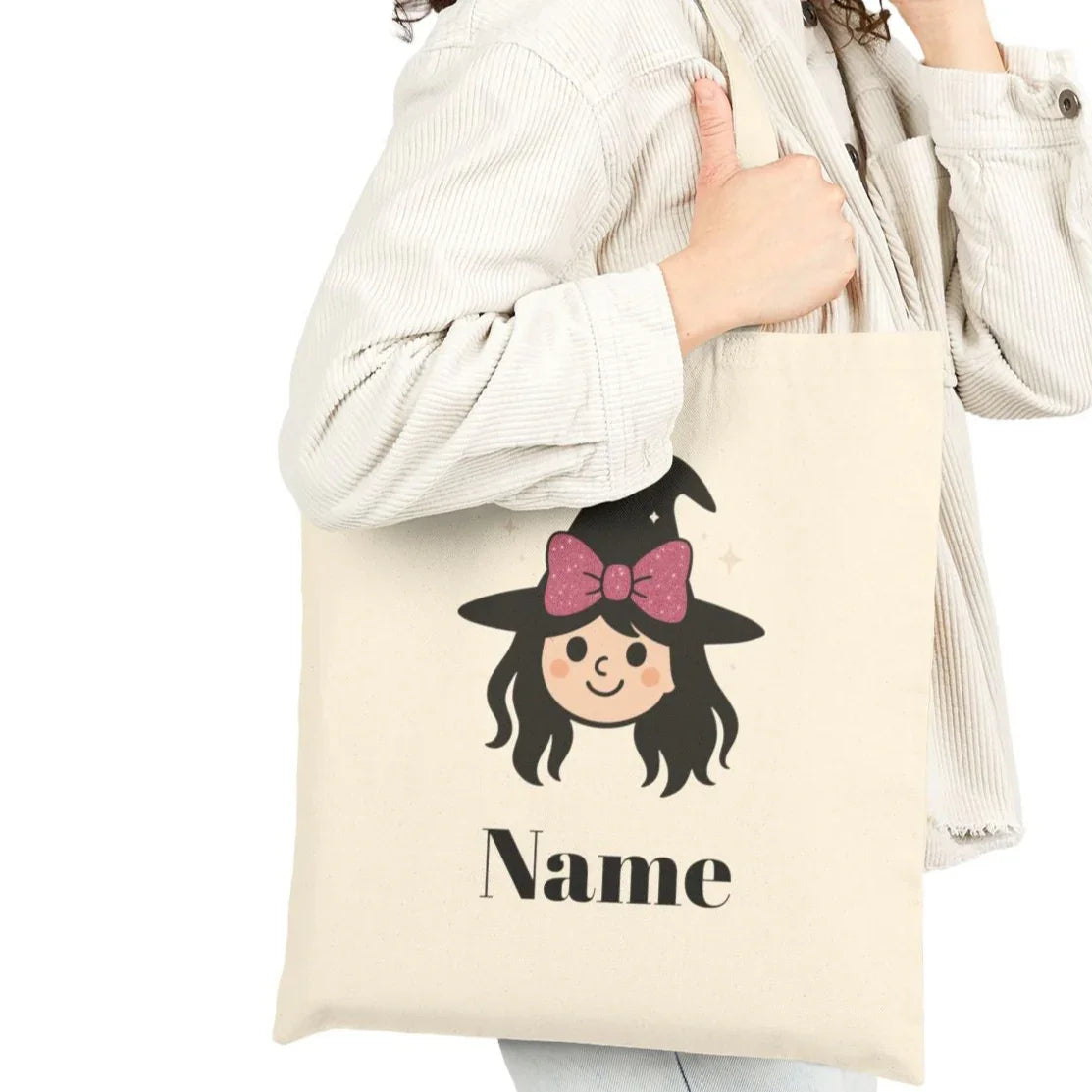 Pink Bow Halloween Friends Cotton Canvas Tote Bag - Personalizable