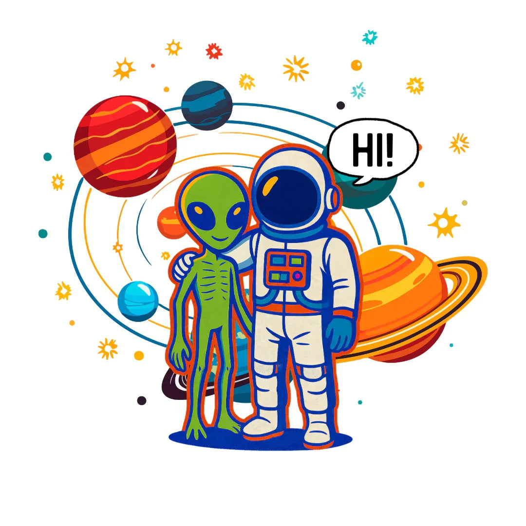 Greetings from Outerspace: Friendly Alien & Astronaut Youth Tee