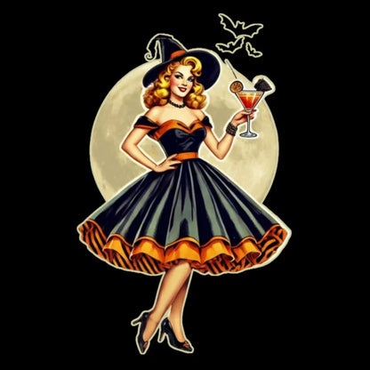 Vintage Pinup Witch Cocktail T-Shirt - Bewitching Retro Style