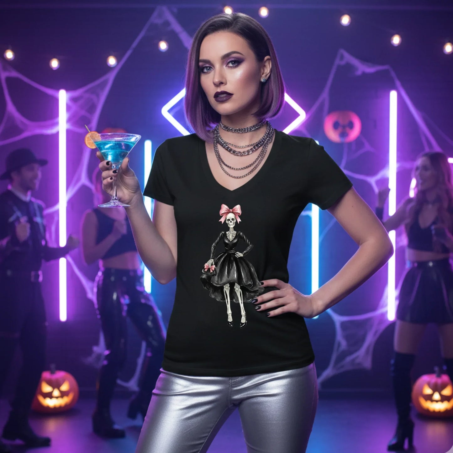 Skeleton Fashionista Women's Deep V-Neck Tee