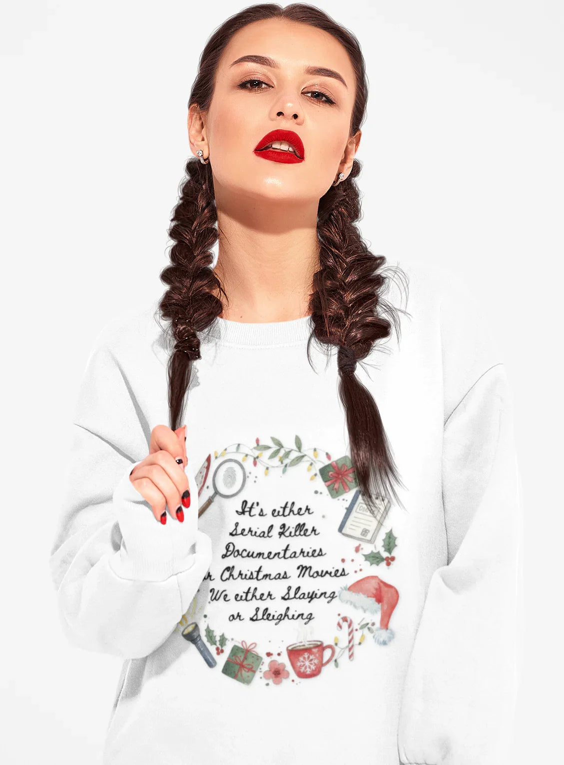 "Slaying or Sleighing" True Crime Christmas Sweatshirt - Champion S600 Unisex