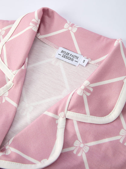 Mommy & Me Autumn Check Bow Girls Lapel Pajamas
