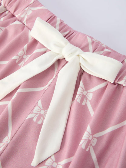Mommy & Me Autumn Check Bow Girls Lapel Pajamas