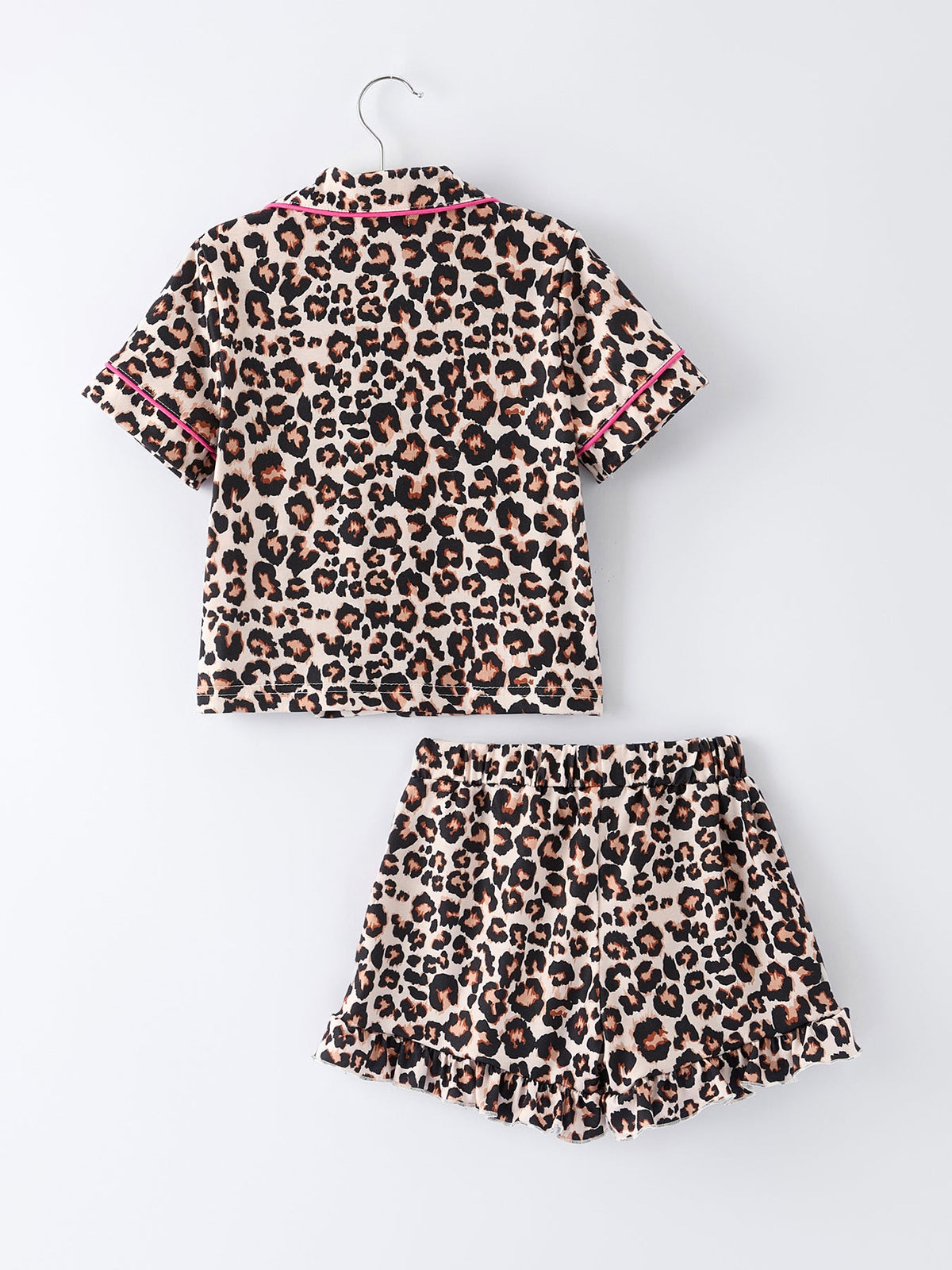 Mommy and Me Pajamas | Leopard Ruffle Shorts: Adult top and shorts back
