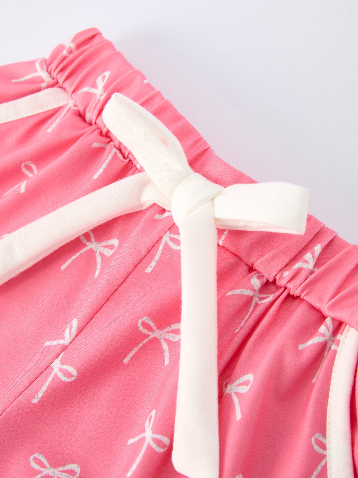 Mommy and Me Pajamas | Pink Bow Ruffle Shorts: Child shorts waist bow