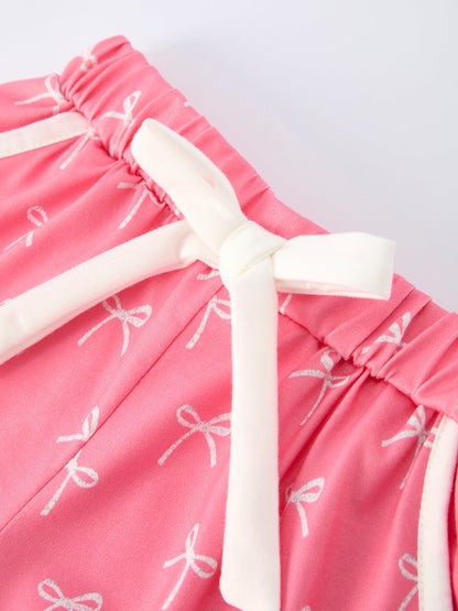 Mommy and Me Pajamas | Pink Bow Ruffle Shorts: Child shorts waist bow