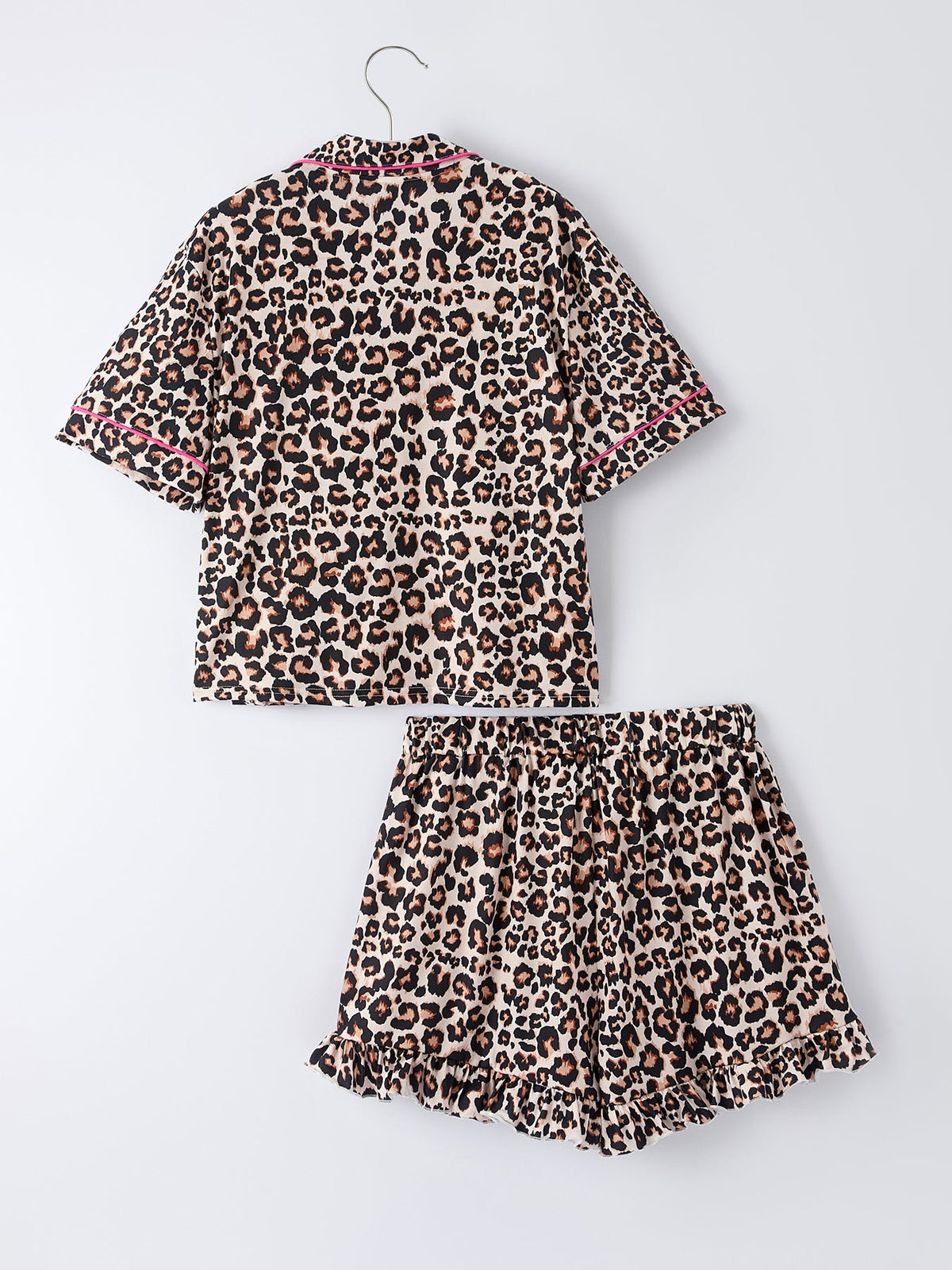 Mommy and Me Pajamas | Leopard Ruffle Shorts: Child top and shorts back