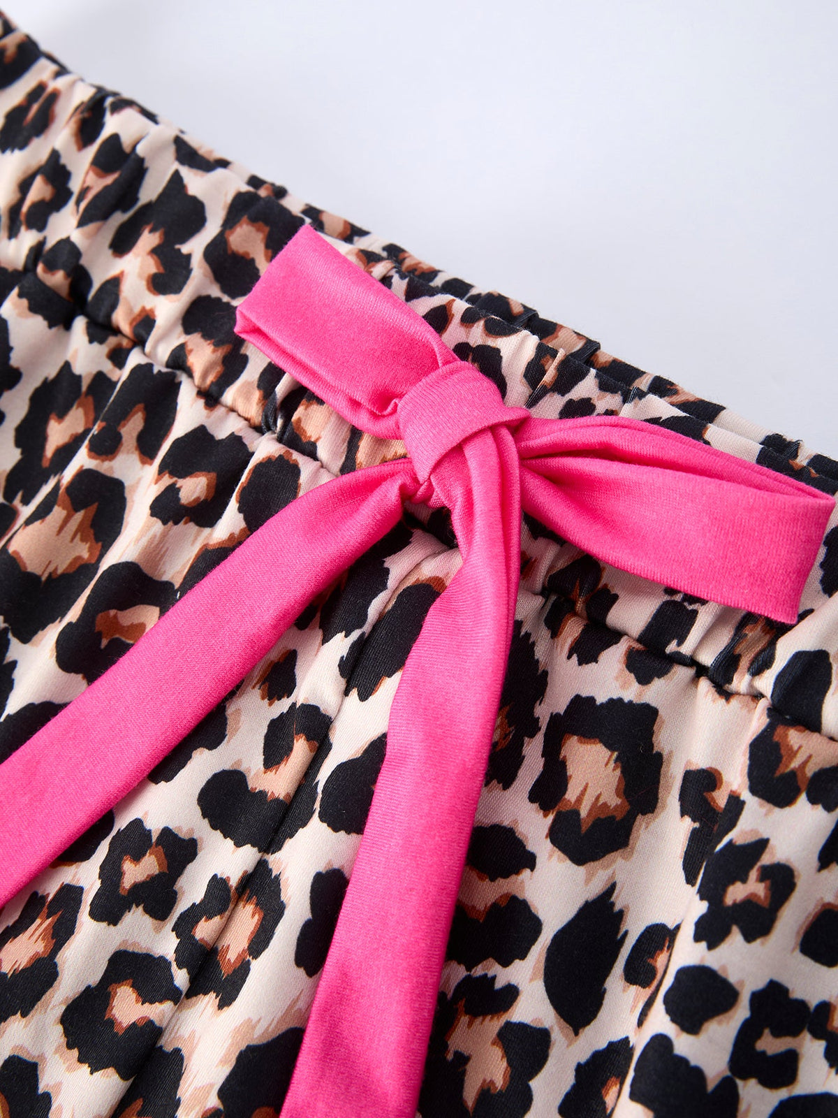 Mommy and Me Pajamas | Leopard Ruffle Shorts: Child shorts pink waist bow