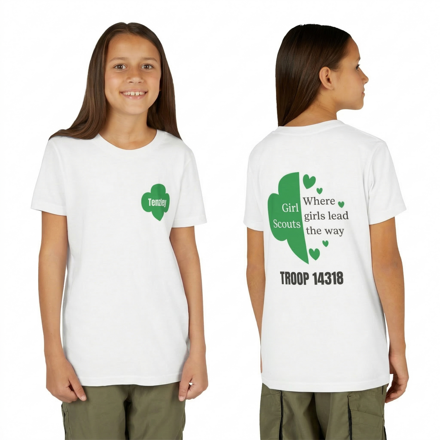 Personalized Girl Scout Trefoil Troop Tee | Girls Lead the Way -Youth